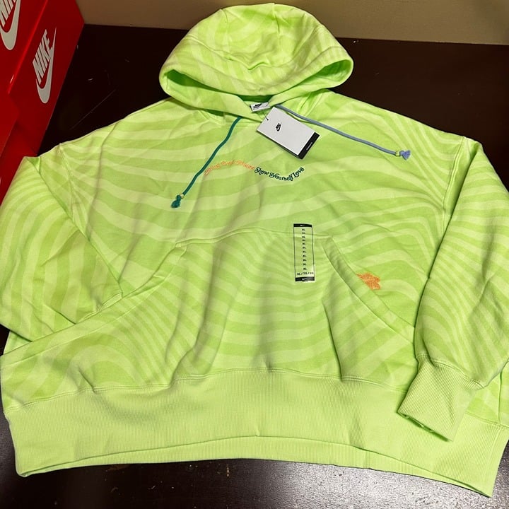 Nike Womens Green Striped Mind Over Matter Long Sleeve Pullover Hoodie Size XL