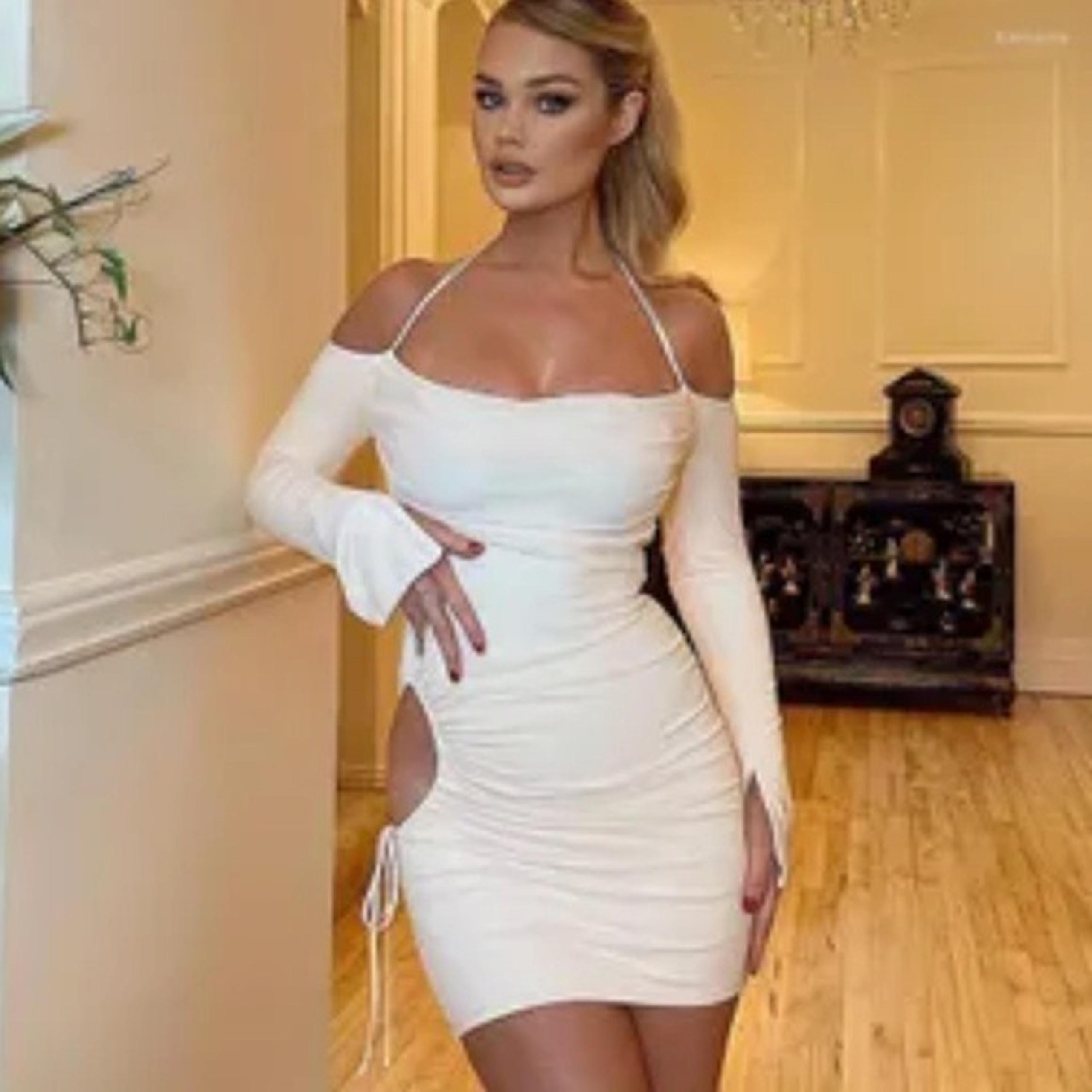 Oh Polly Liana Long Sleeve Beige Ruched Mini Dress