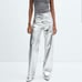 Mango wide leg foil trousers