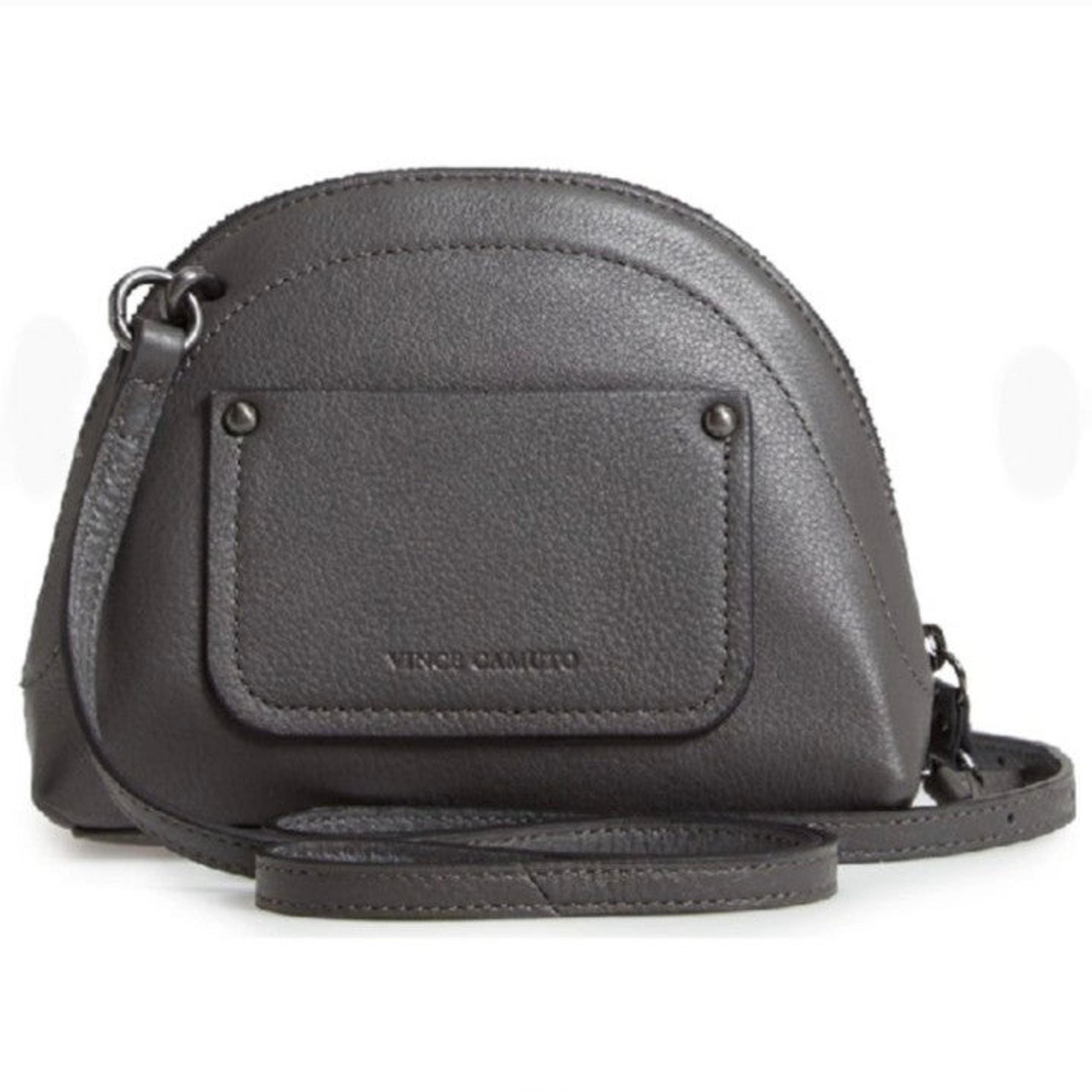Vince Camuto Katja Power Grey Leather Shoulder Bag Half Moon Purse Front Pocket
