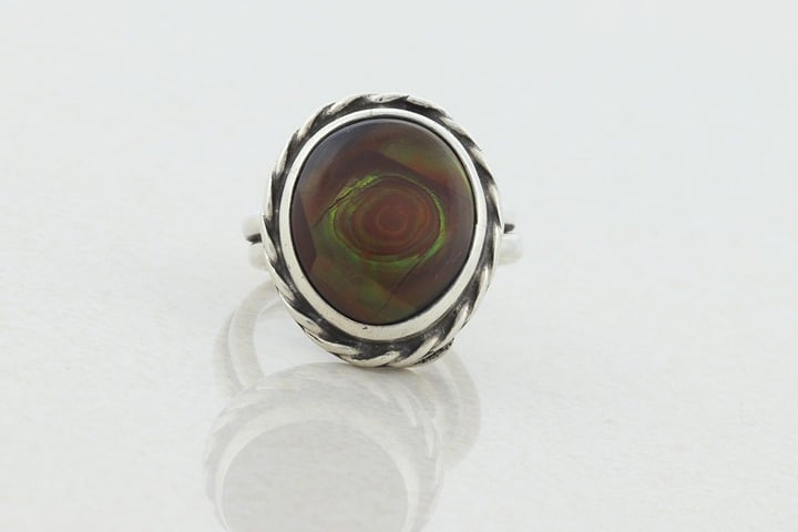 Sterling Silver Abalone Stone Ring Size 6 3/4