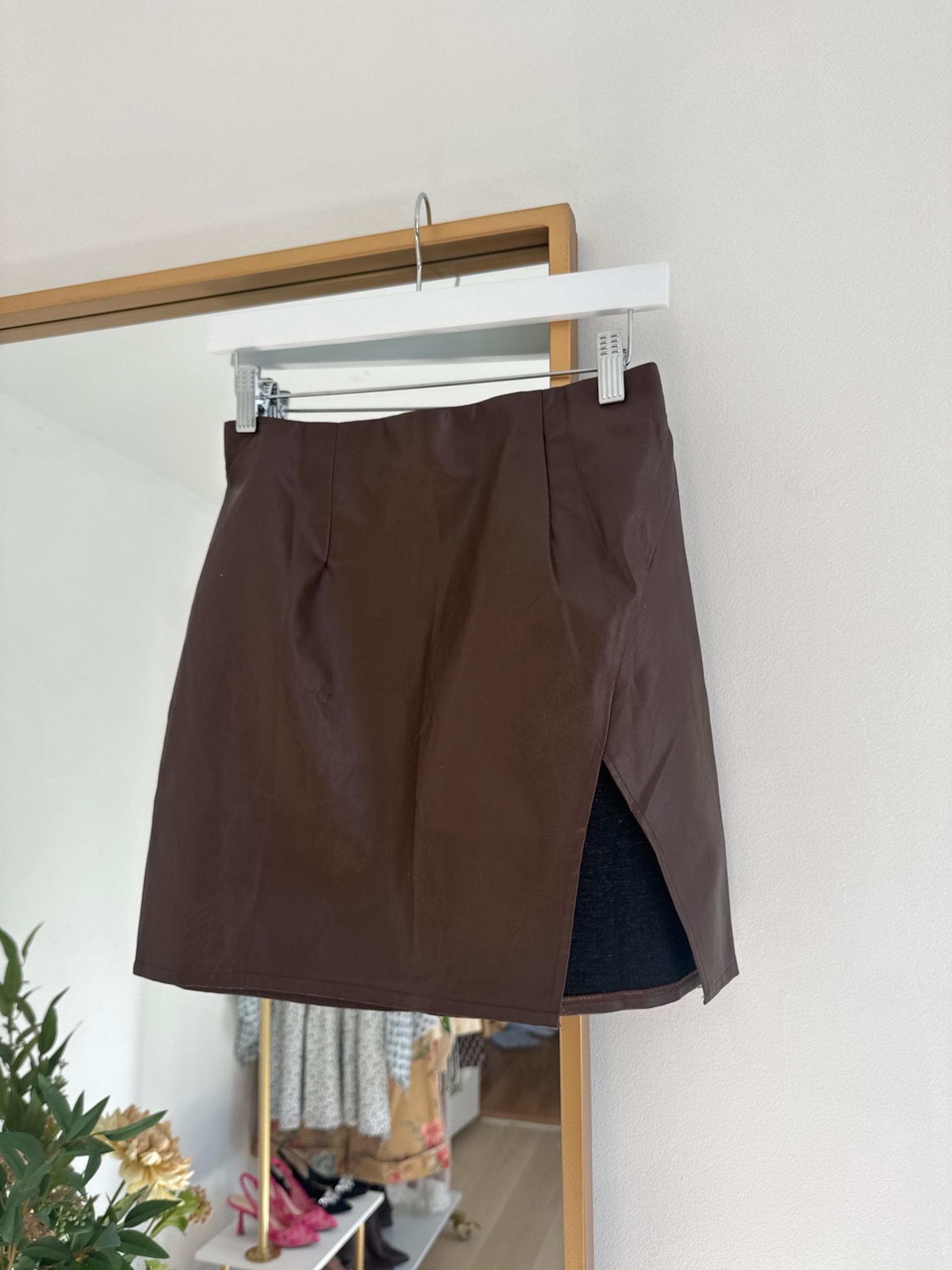 Lulus Faux Leather Chocolate Mini Skirt Small