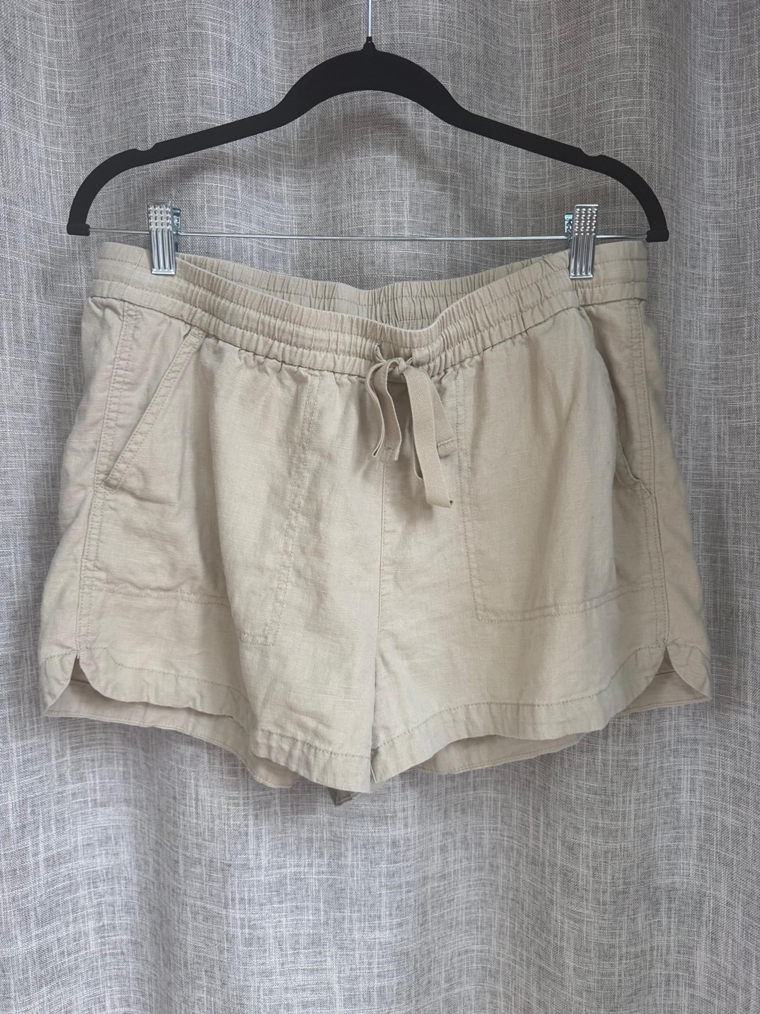 J Crew linen-blend tan pull on shorts med