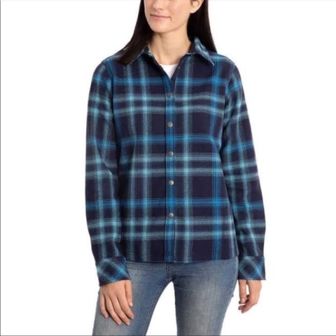 Orvis Size Small Blue Fleece-Lined Plaid Sweater