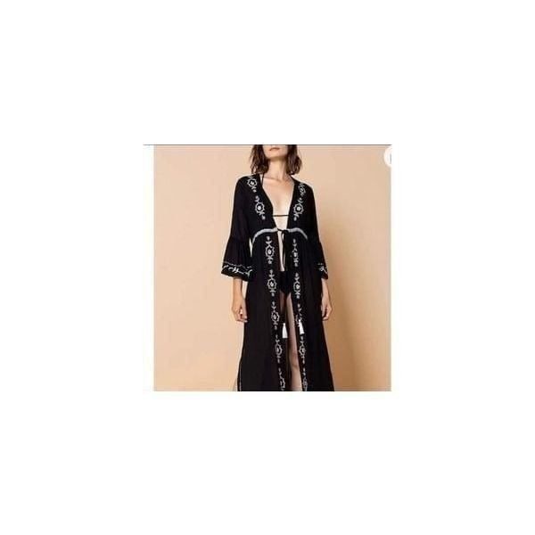 Embroidered Tie Front Cover Up
