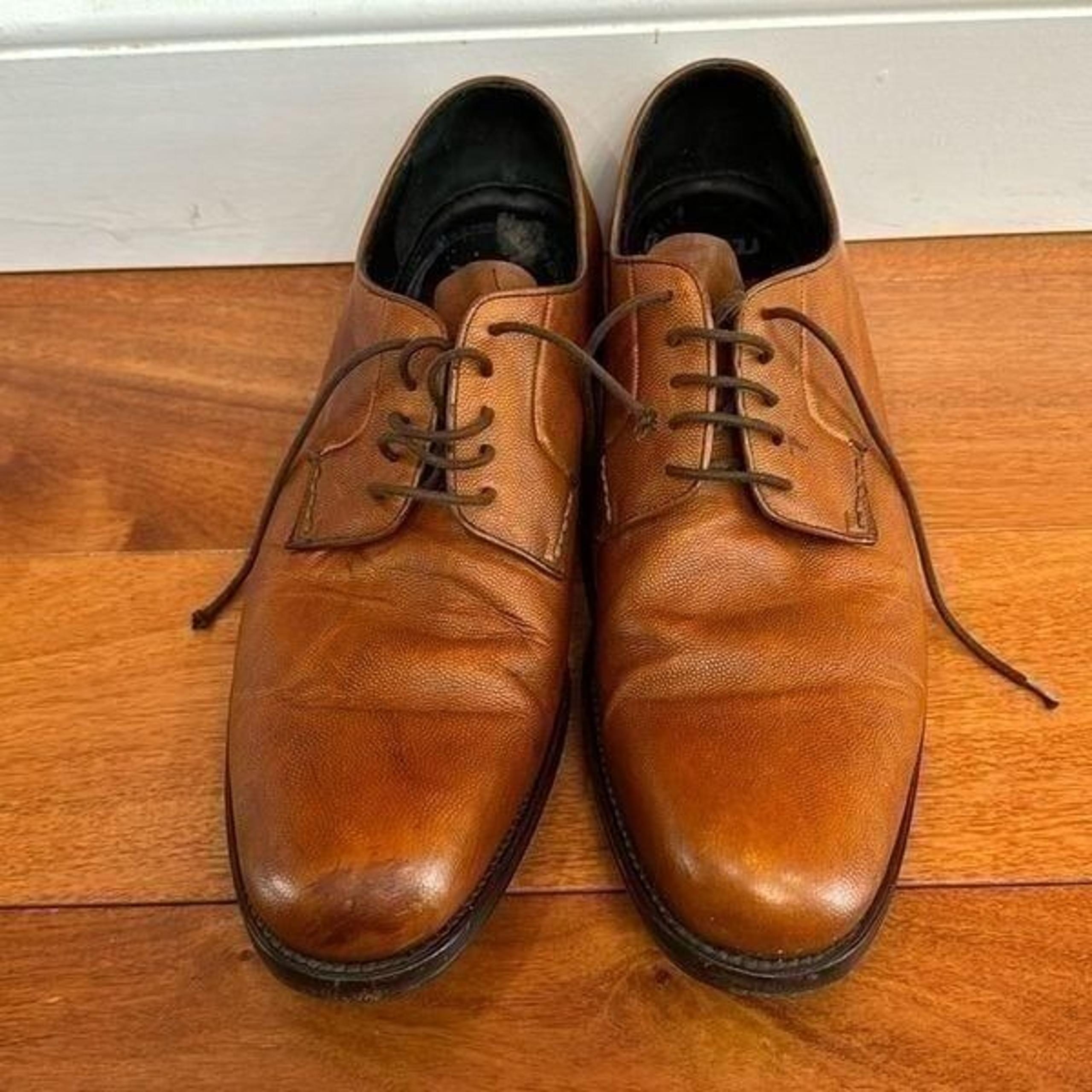 Jil Sander Plain Toe Pebbled Dress Shoes Men's Brown size 8.5