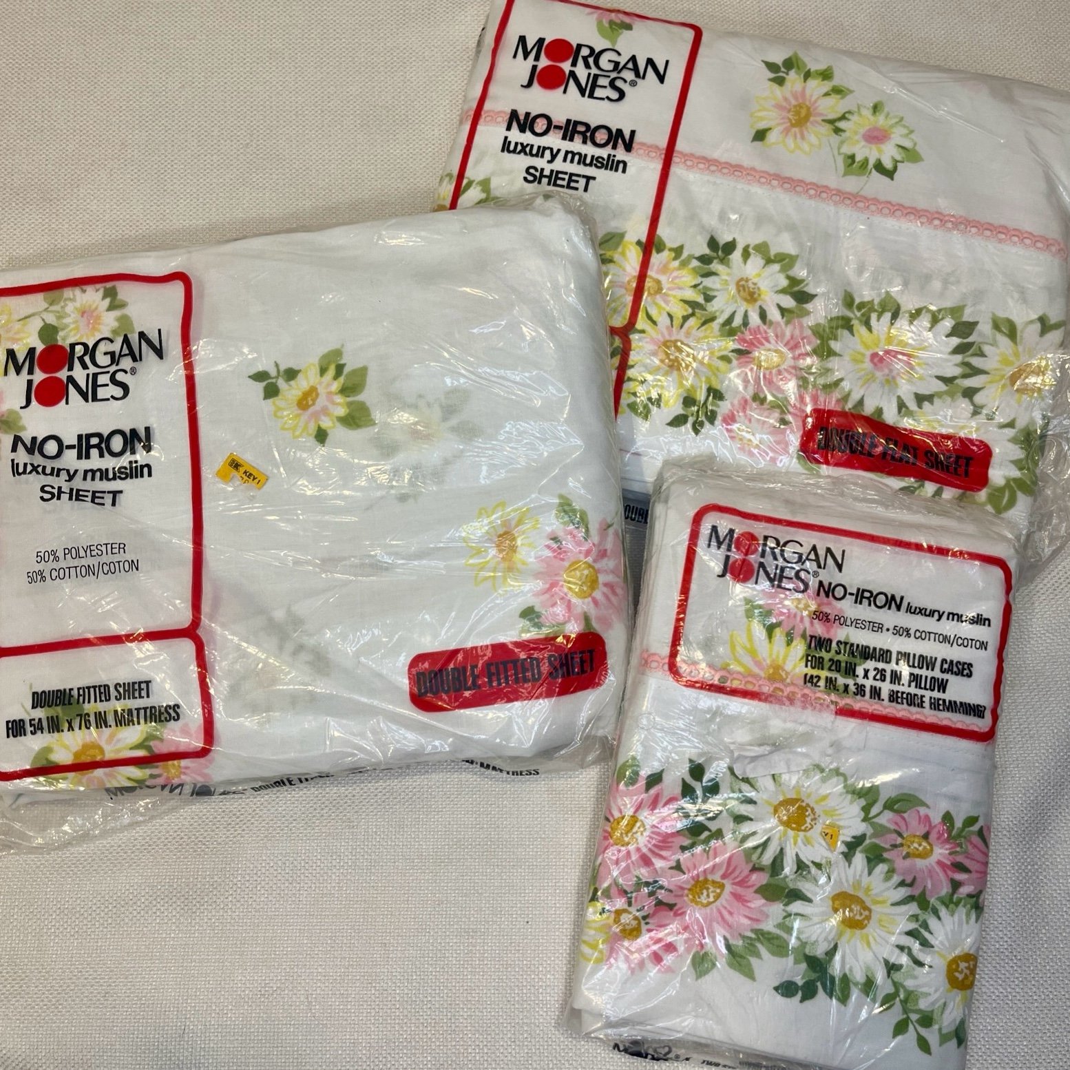 Vintage Morgan Jones No Iron Floral Maytime Full Double Sheet Set Unopened 4 Pc