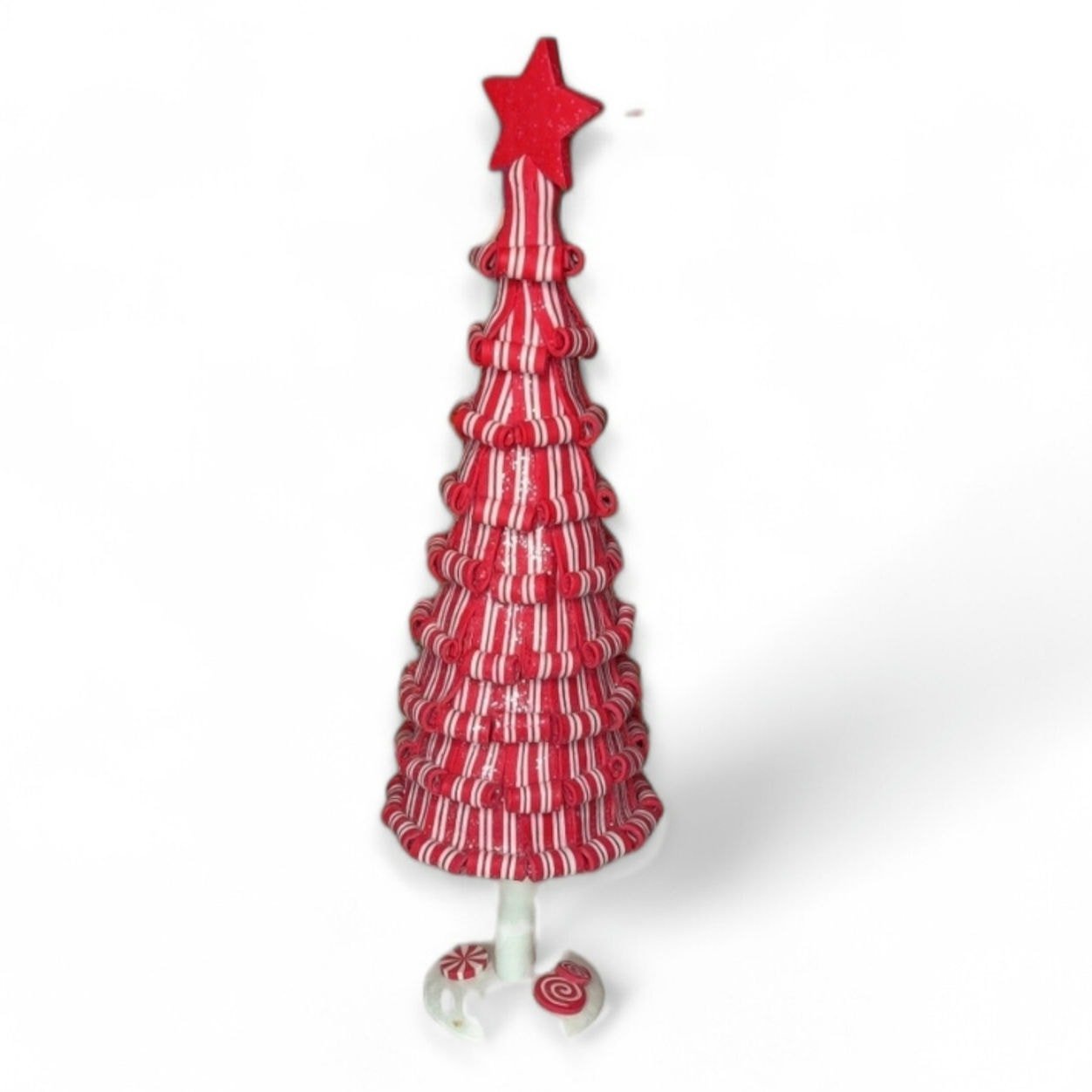 Candy Cane Peppermint Ribbon Clay Christmas Tree Decor Tall 18