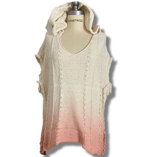 Moth Anthropologie Women’s Size XS Hooded Knit Poncho Sweater Cream Ombre Pink