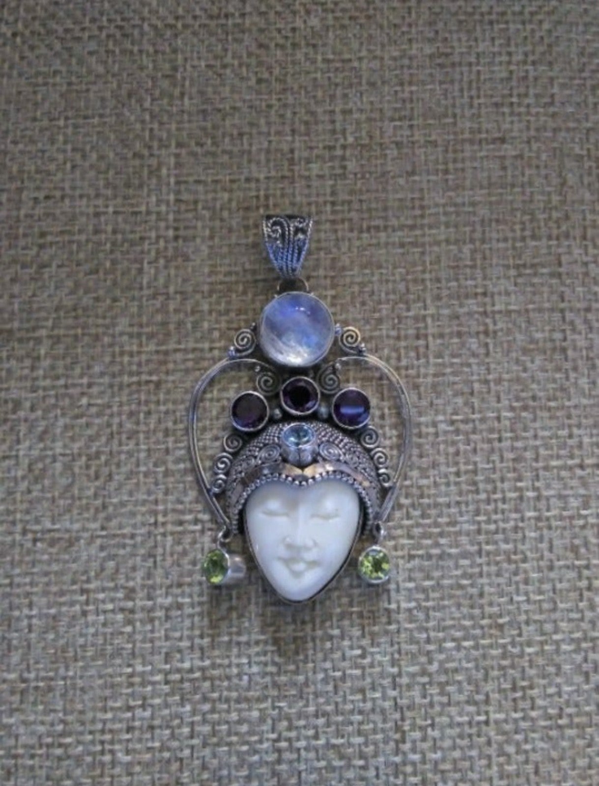 The Emperor Carved Oxen Bone Pendant 925 Sterling Silver