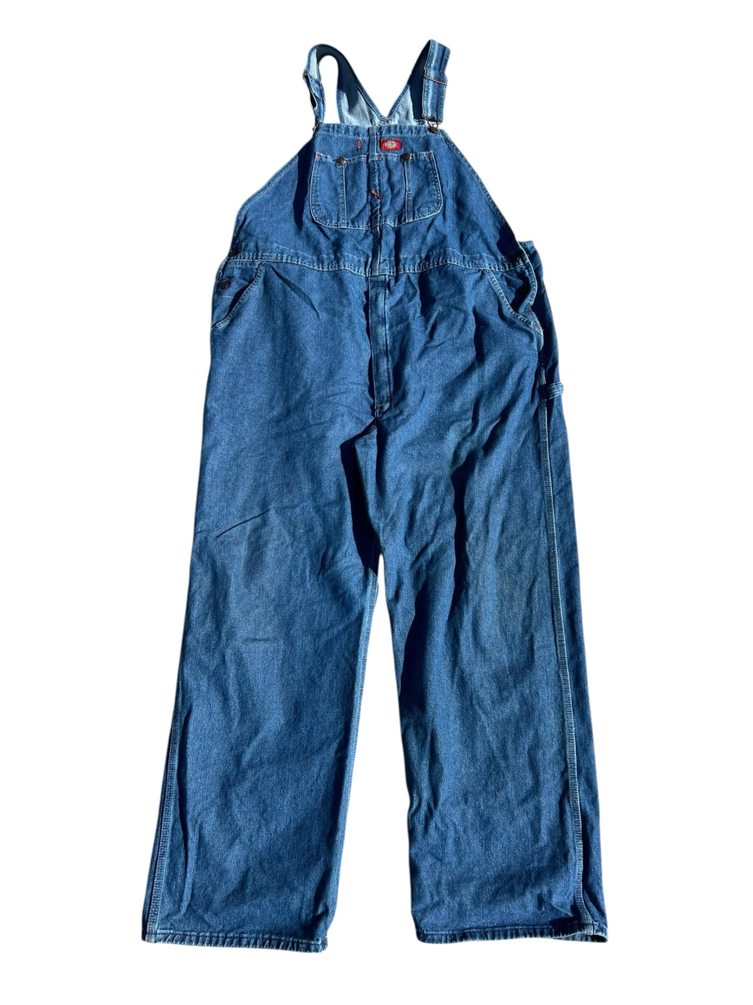 Vintage 90s Dickies Blue Carpenter Baggy Unlined Bib Overalls Measure 48x30.5.