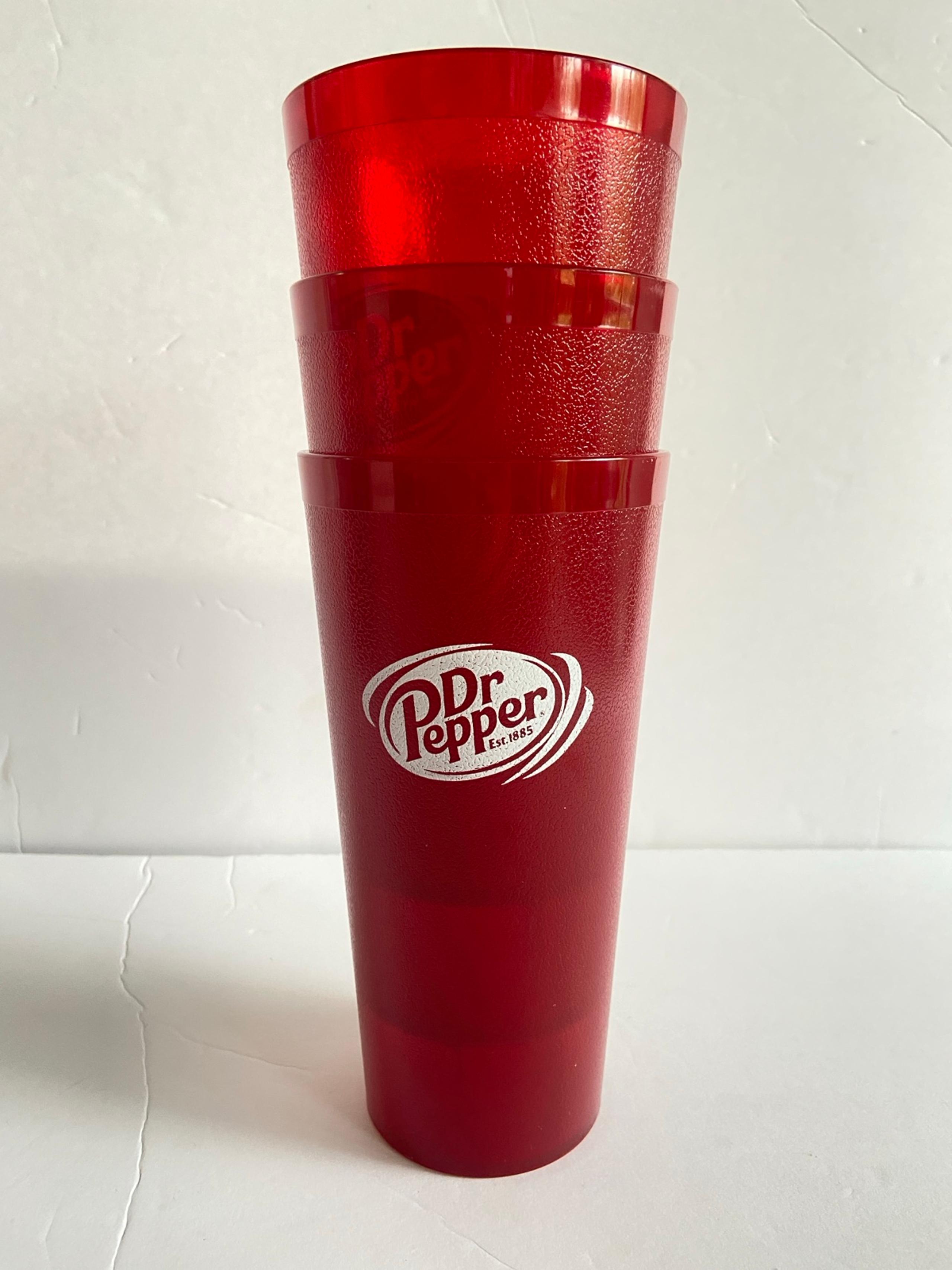 New (3) Dr. Pepper Restaurant Red Plastic Tumblers Cups 32oz Impact