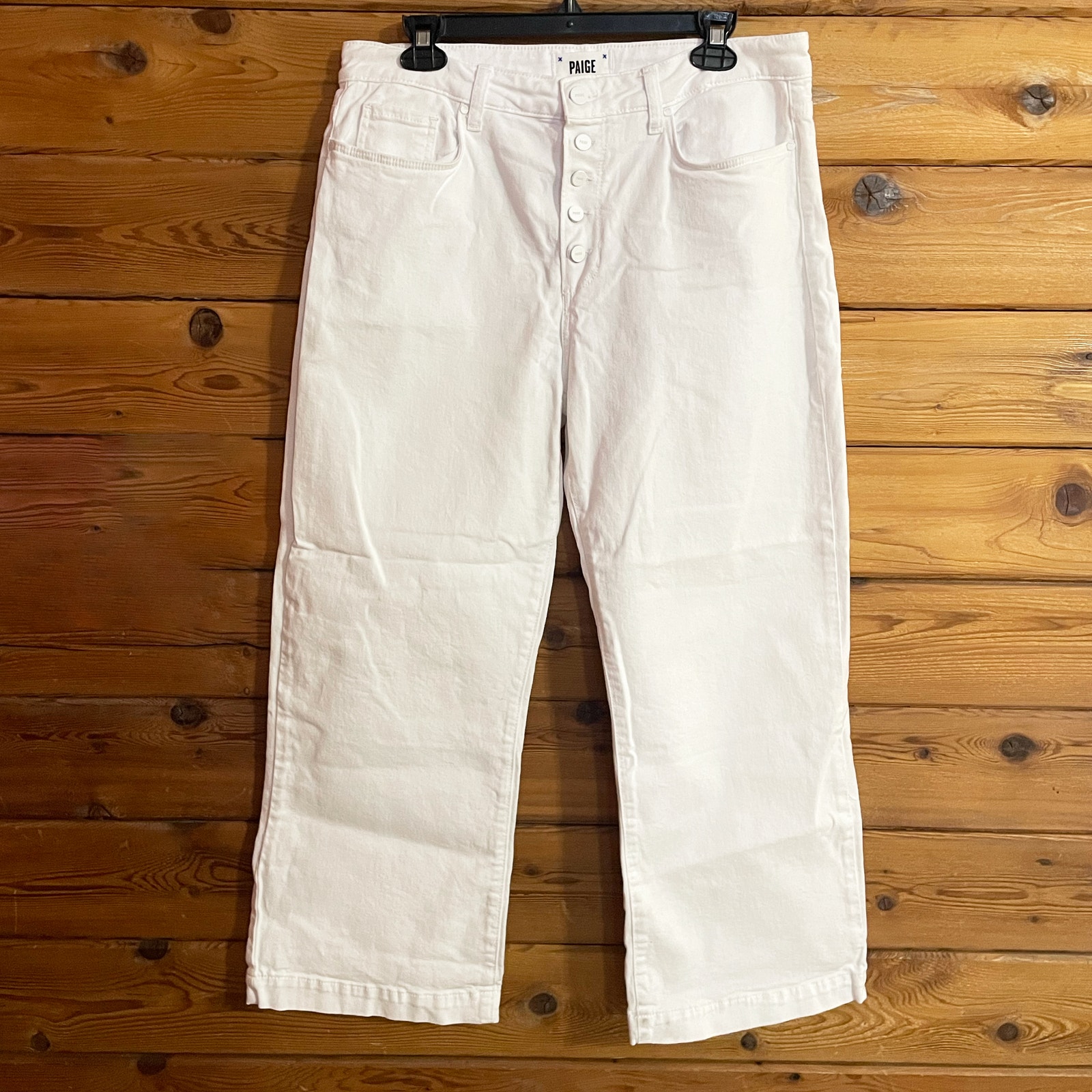 Paige White Leenah Ankle Jeans Button Fly Wide Leg size 32