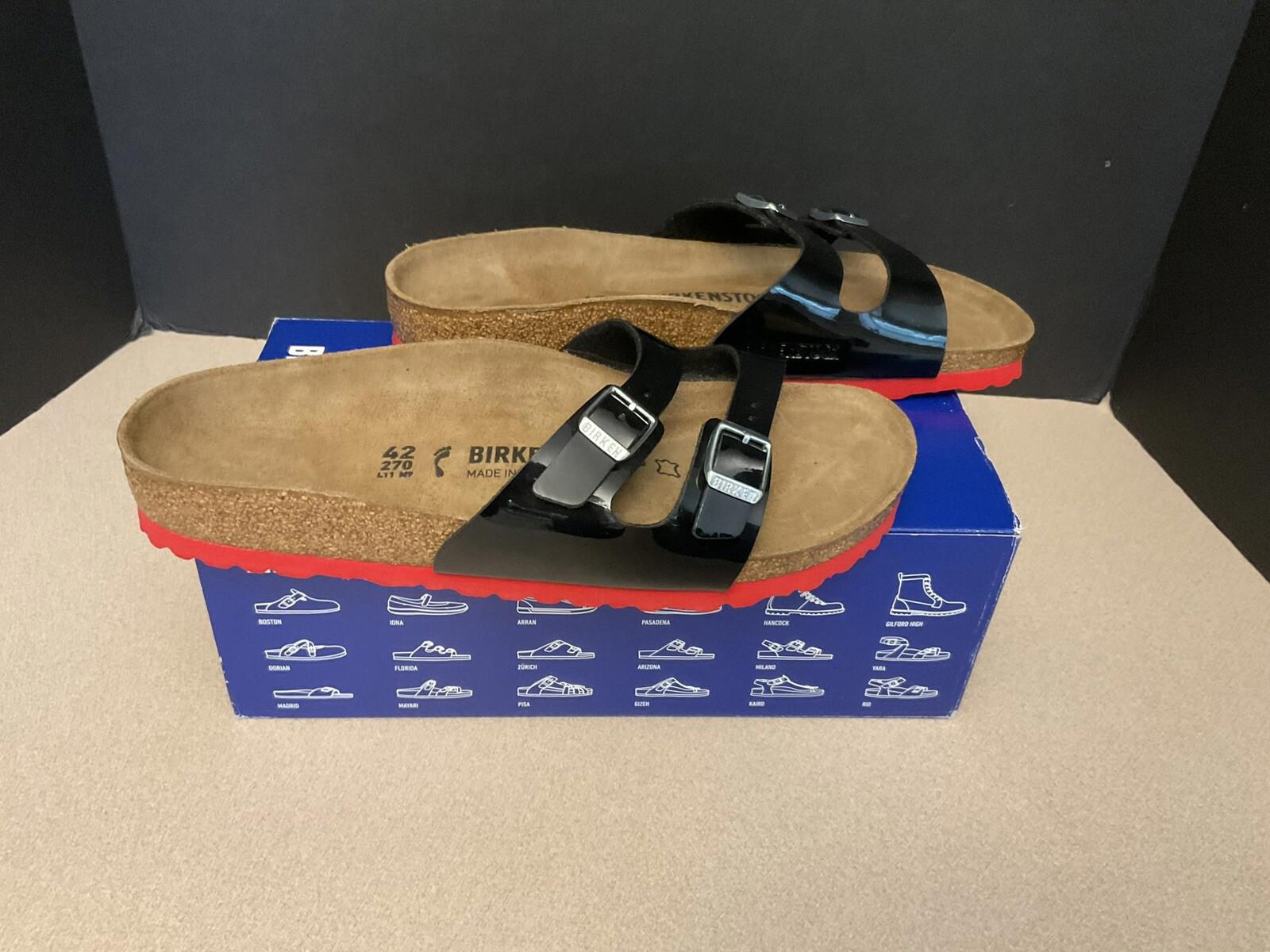 New! Womens Birkenstock Ibiza Black Patent/Red Slide Sandals. Size 11N. Nice!