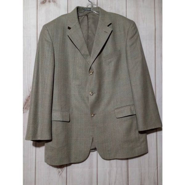 Oscar De La Renta Blazer Men's 43 Regular Tan Silk Wool Blend