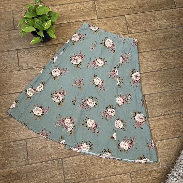 Vintage Floral Button Front Maxi Skirt Size L