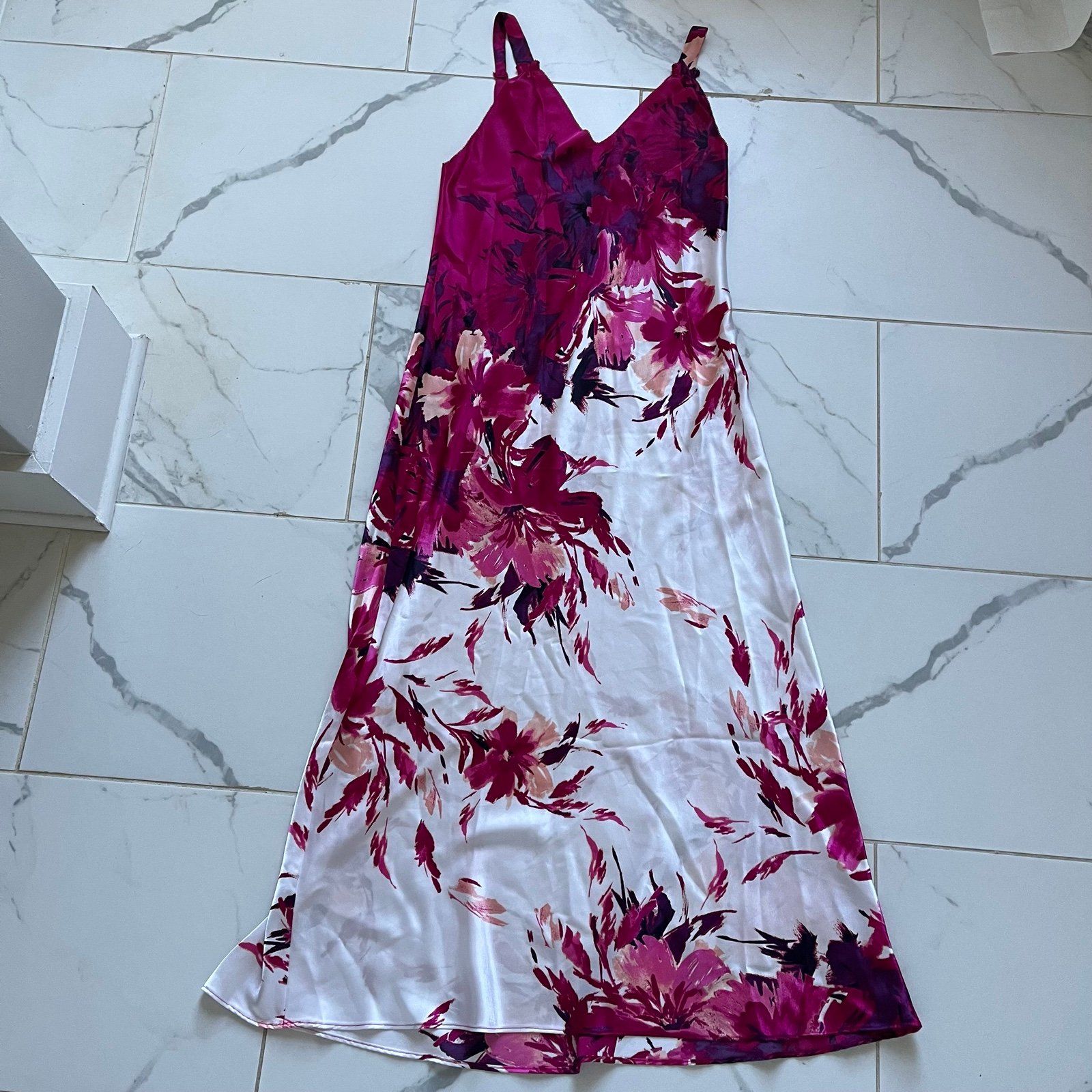 Oscar De La Renta Slip Dress Womens Floral Print Satin Midi Maxi Dress XS