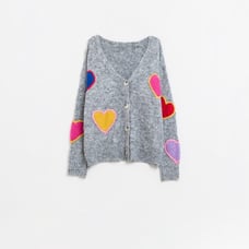 Gray embroidered hearts cardigan