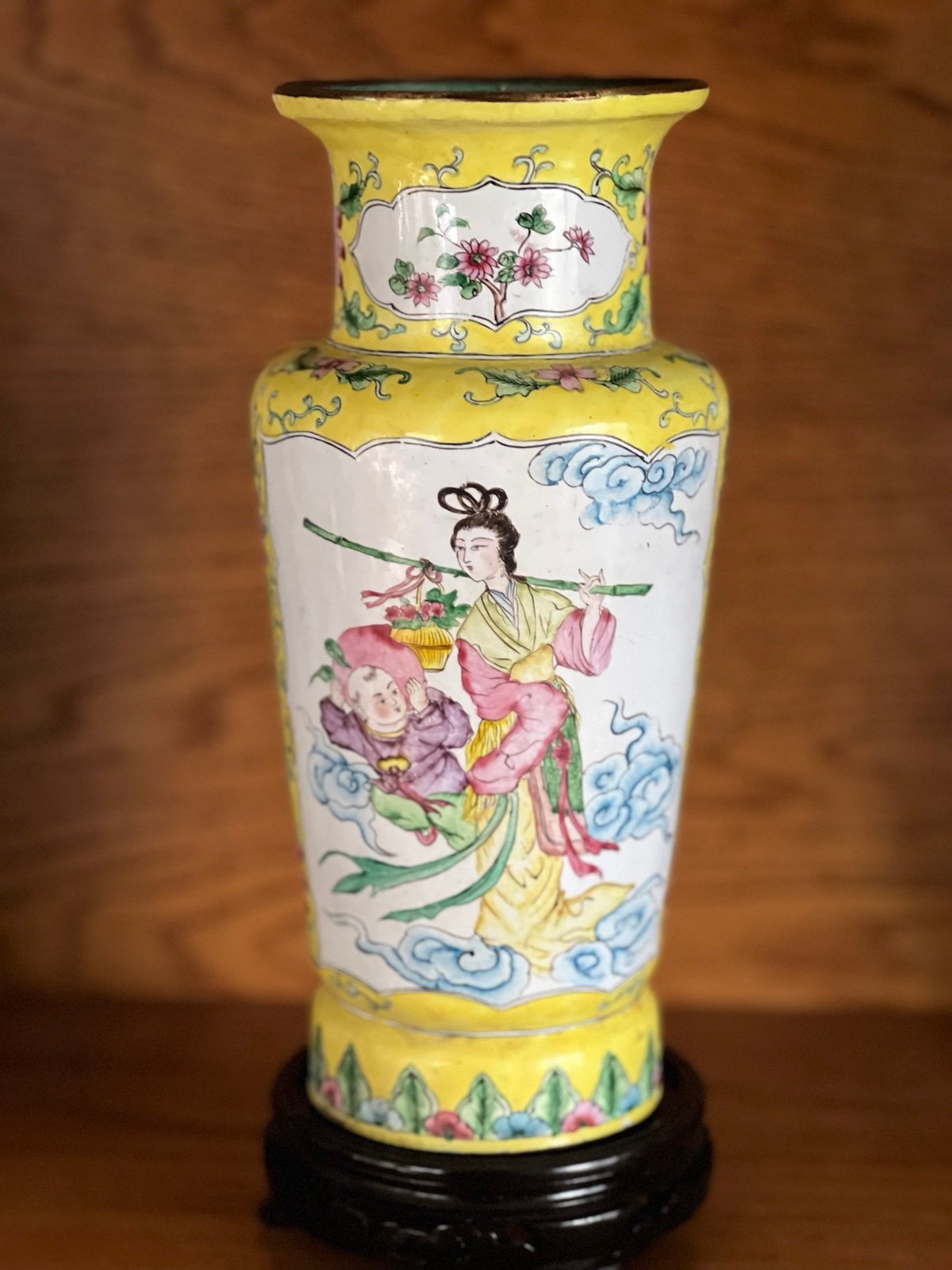 Chinese Antique canton enamel vase approx 10”