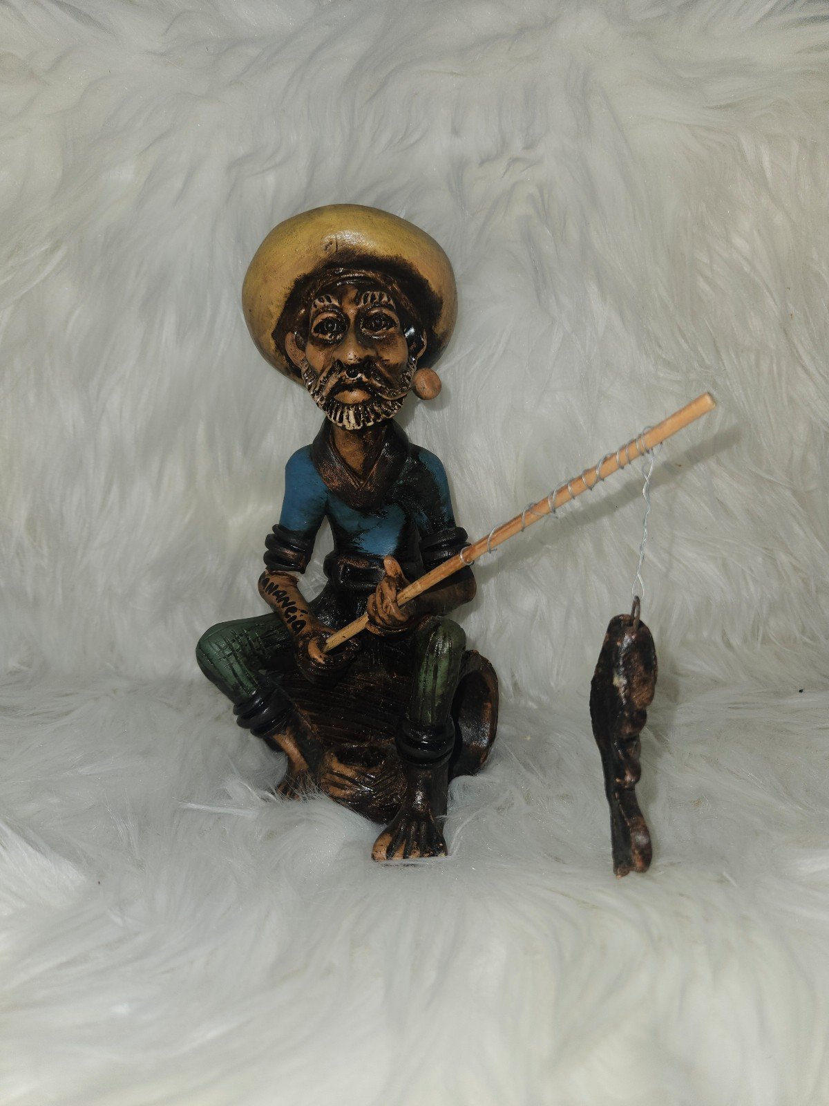 Vintage Folk Art Man Fishing, maybe Alfio Lanfranco
