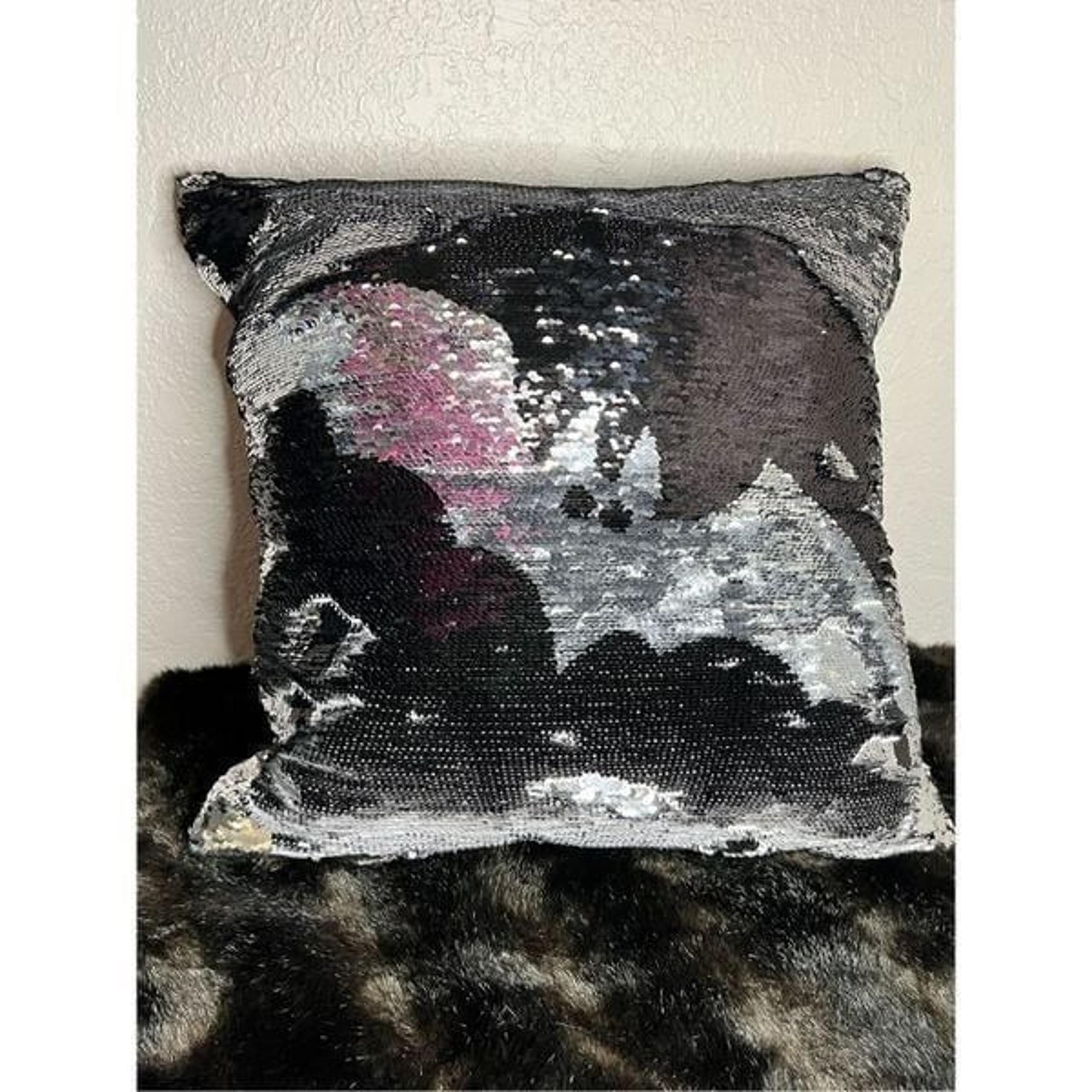 Pier 1 Imports Spider & Bat Reversible Sequined Halloween Pillow black silver 16