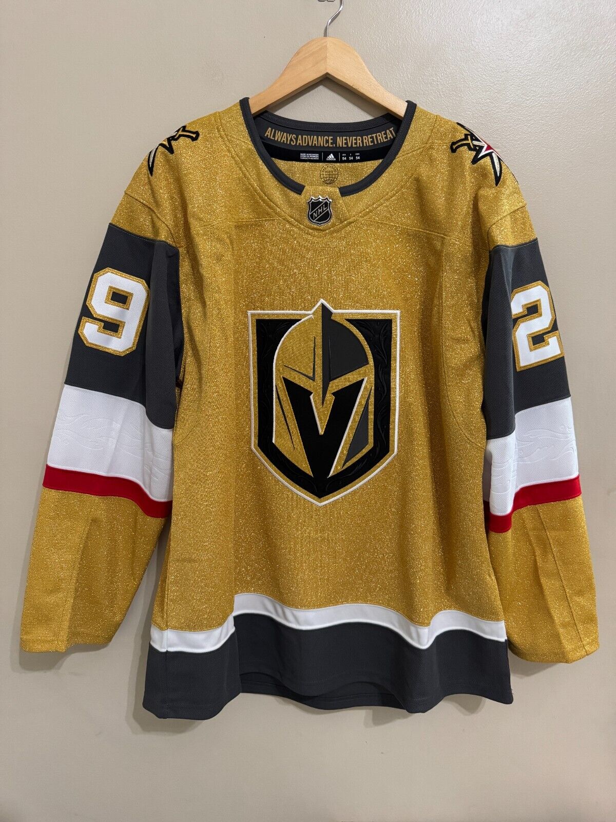 Adidas NHL Fleury Vegas Golden Knights Gold Metallic Jersey HA0450 Size 54 230