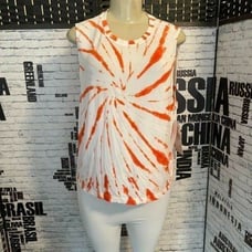 Sage L Coral Tie-Dye Crew Ribbed Neck Seamless Tank Top