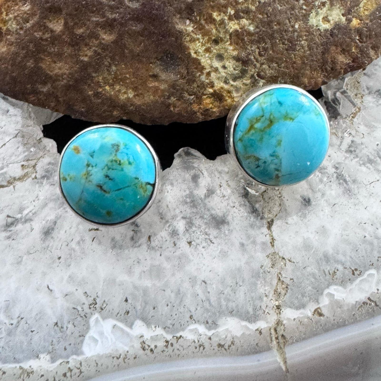 Sterling Silver Southwestern Style Turquoise Rounded Stud Earrings For Women