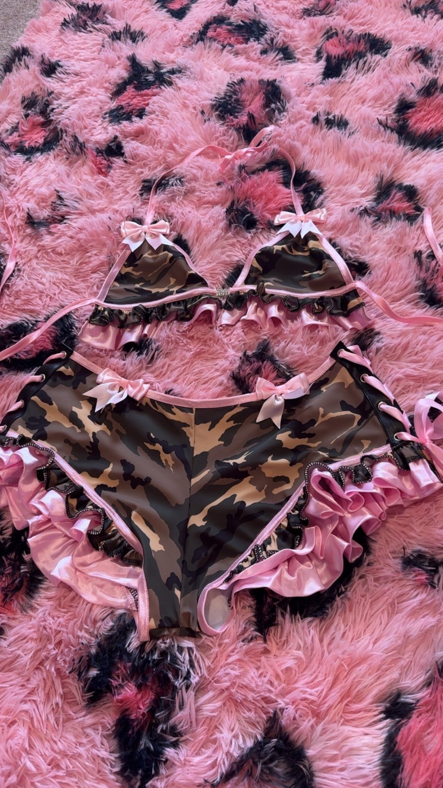 Shay Kawaii Pink Camo Barbie Two Piece Rave Music Festival Outfit Short Set Pink