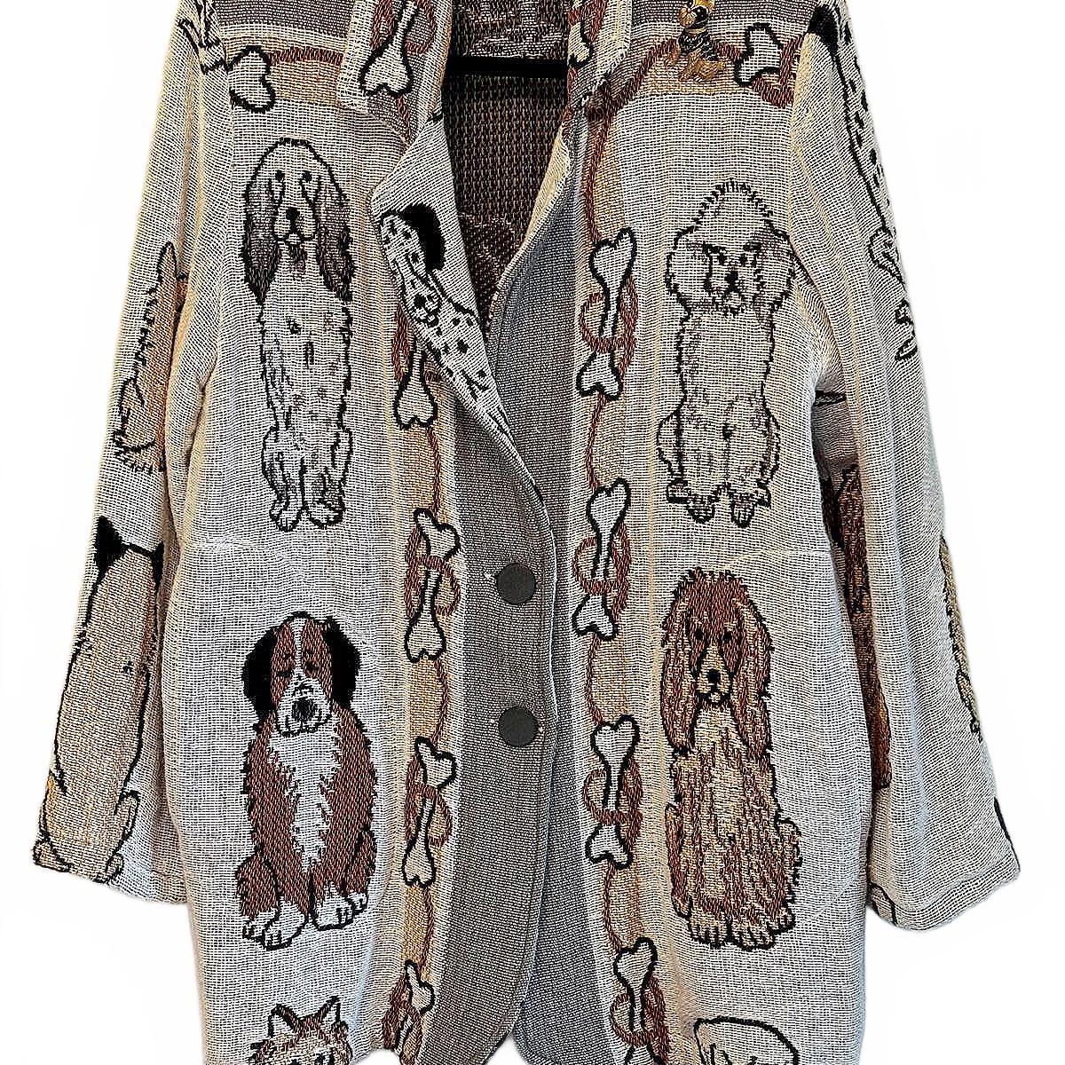 Vintage Unge-Potch-Ket It's In The Bag Tapestry Dogs Sweater/Blazer Small