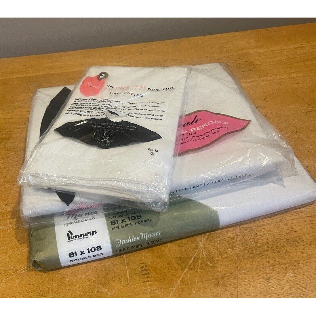 Double Flat Sheets Pillowcases PENNEY'S PERCALE Comb Cotton White 81 X 108 LOT 2