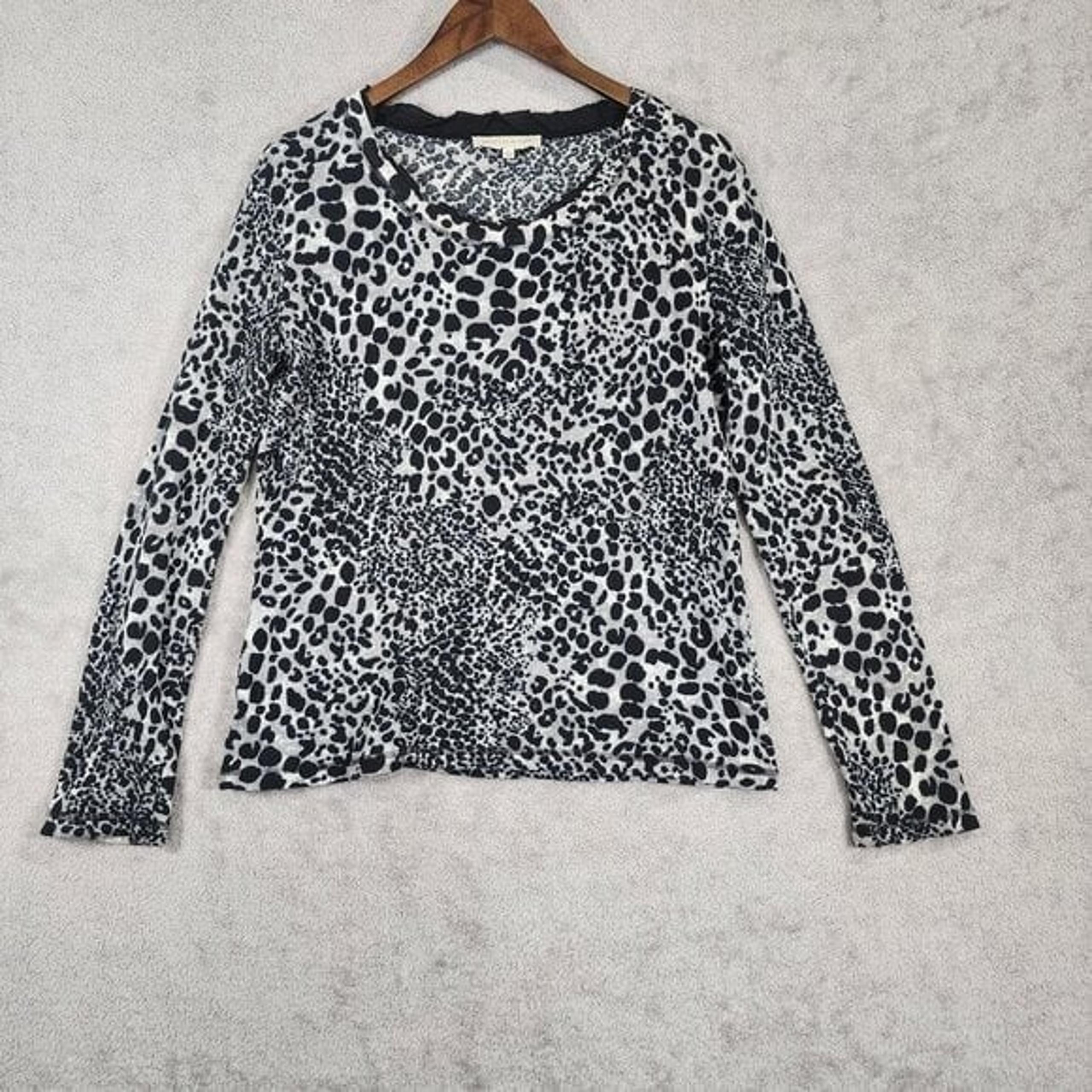 Jones New York Sport Womens Leopard Print Long Sleeve Top Size L