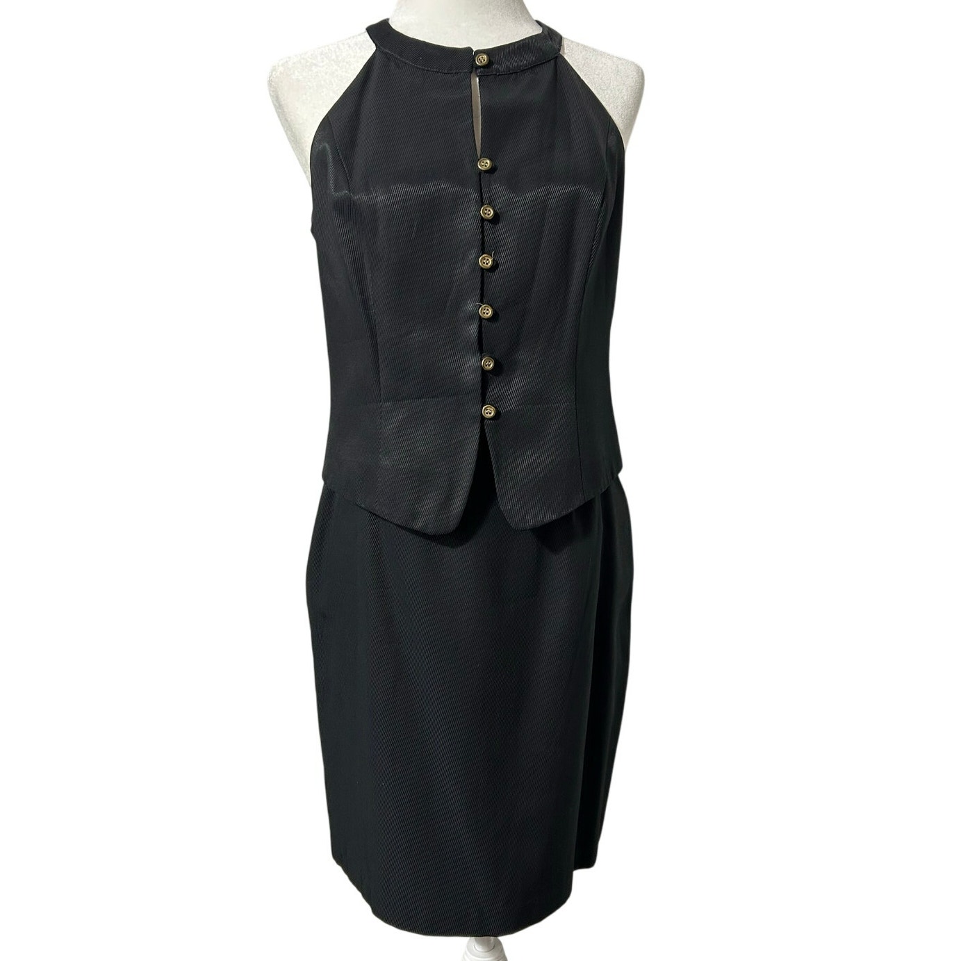 Vintage Gantos Mini Skirt Suit Set Halter Button Front Shell Size 8 Black Lined