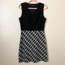 Theory Dress Womens Size 8 Black White Ranied Bixion Plaid Wool Blend Knit Mini