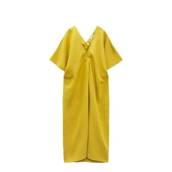 ZARA LINEN BLEND TUNIC DRESS MUSTARD SIZE M | 4437/241