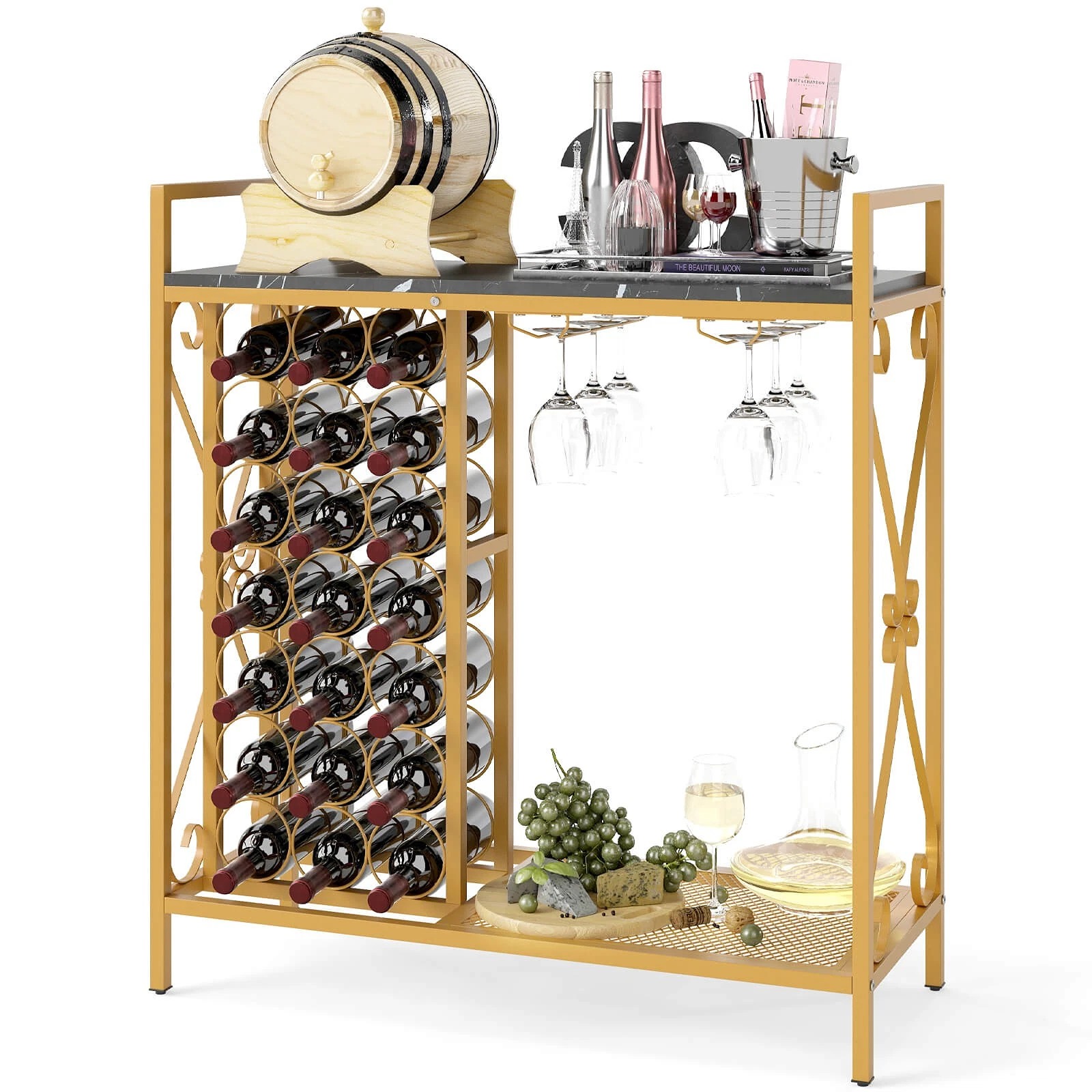 21 Bottle Wine Rack Freestanding Floor Wine Bottle Organizer w/ Storage Shelf