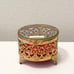 Hollywood Regency Jewelry Box Gold tone Filigree Glass Casket Footed Vintage