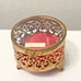 Hollywood Regency Jewelry Box Gold tone Filigree Glass Casket Footed Vintage