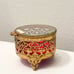 Hollywood Regency Jewelry Box Gold tone Filigree Glass Casket Footed Vintage