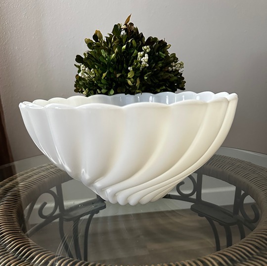 Hazel Atlas Milk Glass Capri Swirl 10 Cone Open Large Decorative Bowl