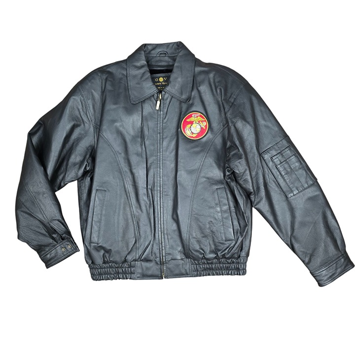 US Marine Corps Leather Jacket Black Mens Medium Giovani Verucci Lined Military