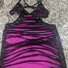 Women's Vintage Rare Bodycon Festival Rave Pink Black Cutout Mini Dress Size L