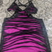 Women's Vintage Rare Bodycon Festival Rave Pink Black Cutout Mini Dress Size L