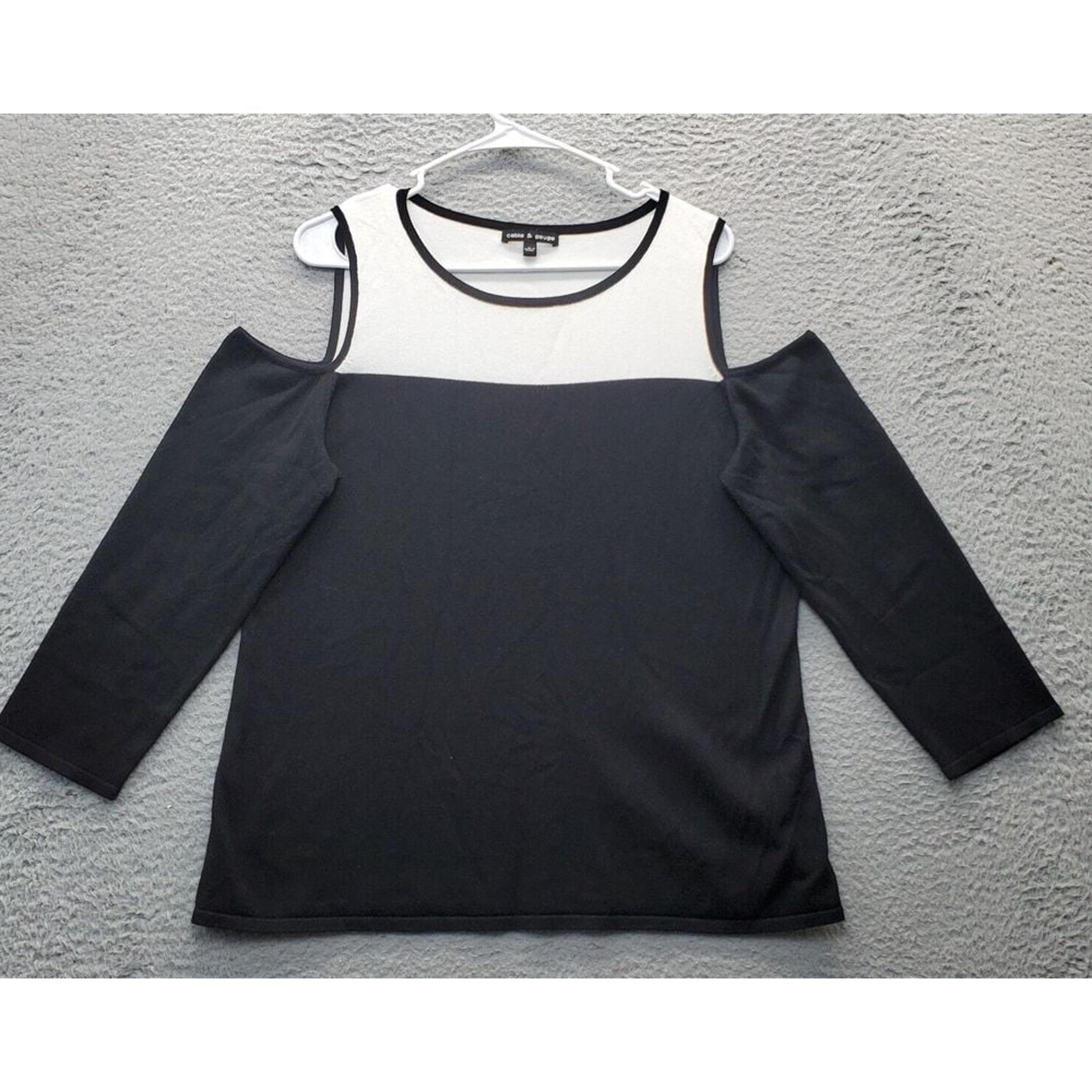 Cable & Gauge T Shirt Top Women Large Multi Knit Cold Shoulder Sleeve Round Neck