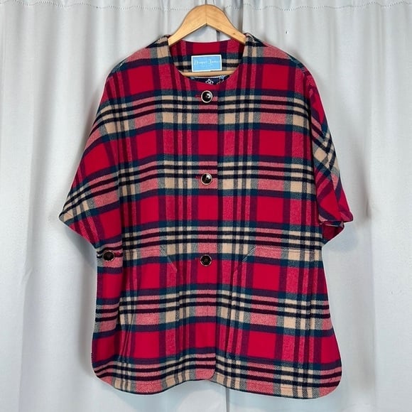 Draper James Plaid Wool Blend Cape Size M/L