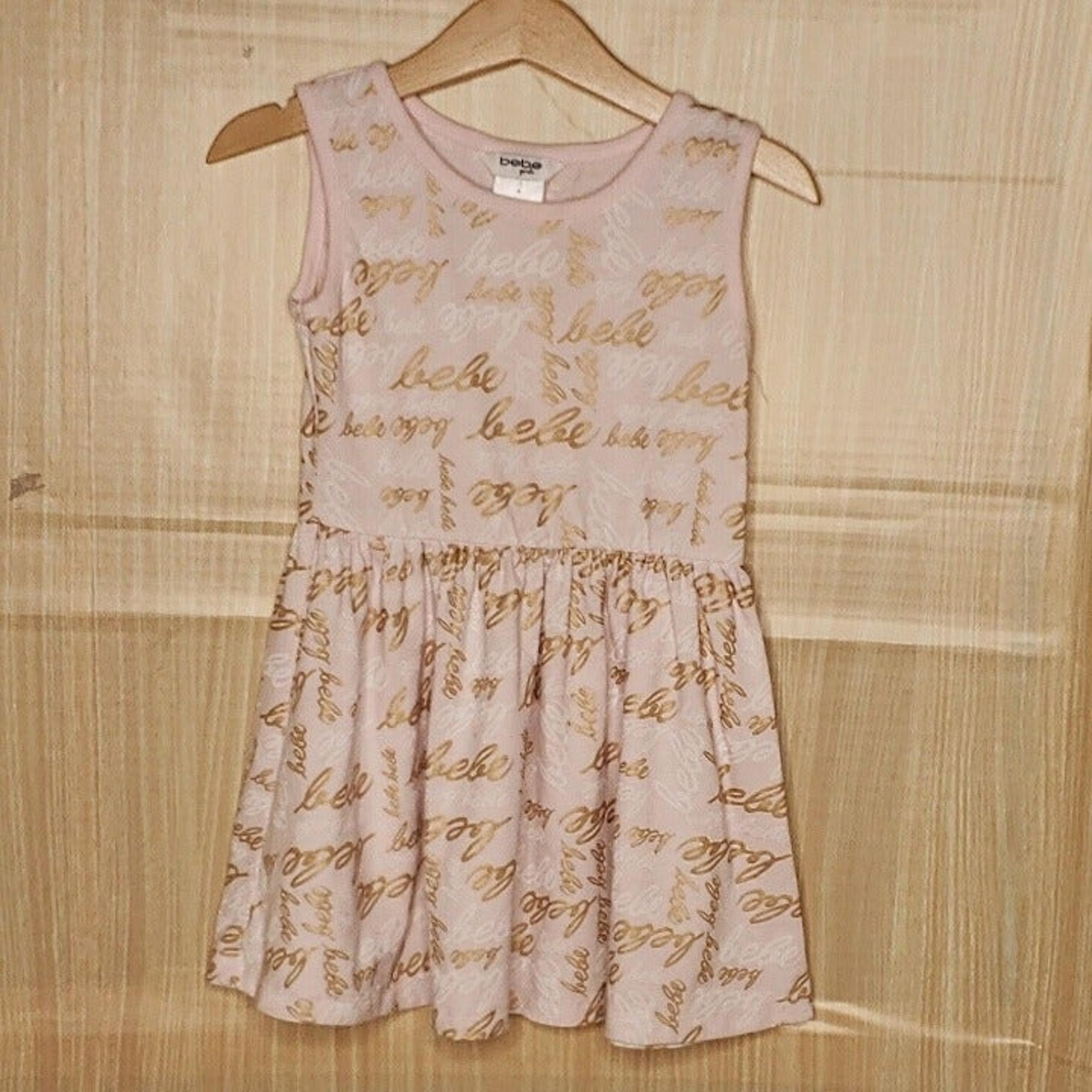 Bebe Girls Pink Metallic Gold Sleeveless Knit Dress 4