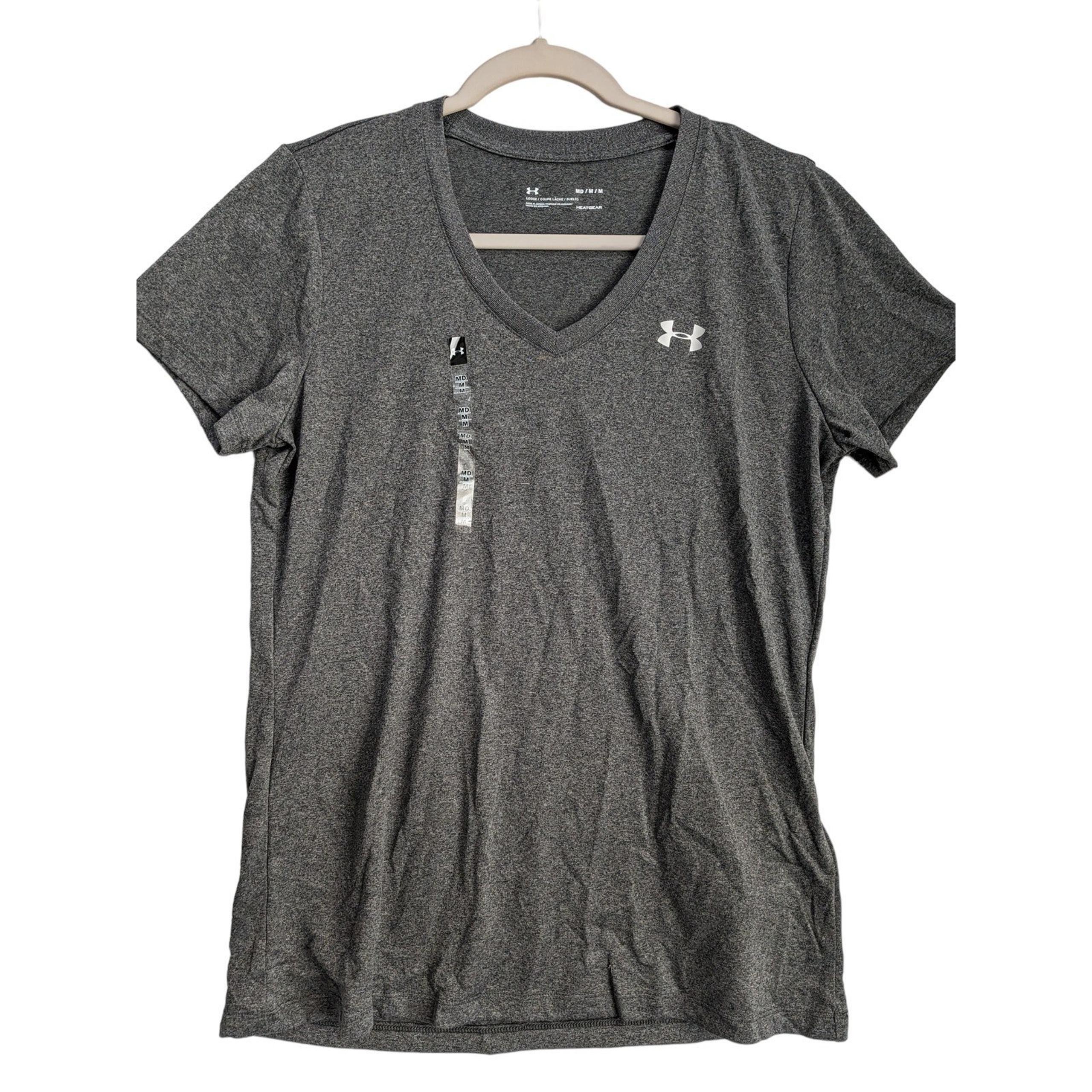 Under Armour Heatgear Loose Tshirt M Gray VNeck Shirt Short Sleeves Staple Gym