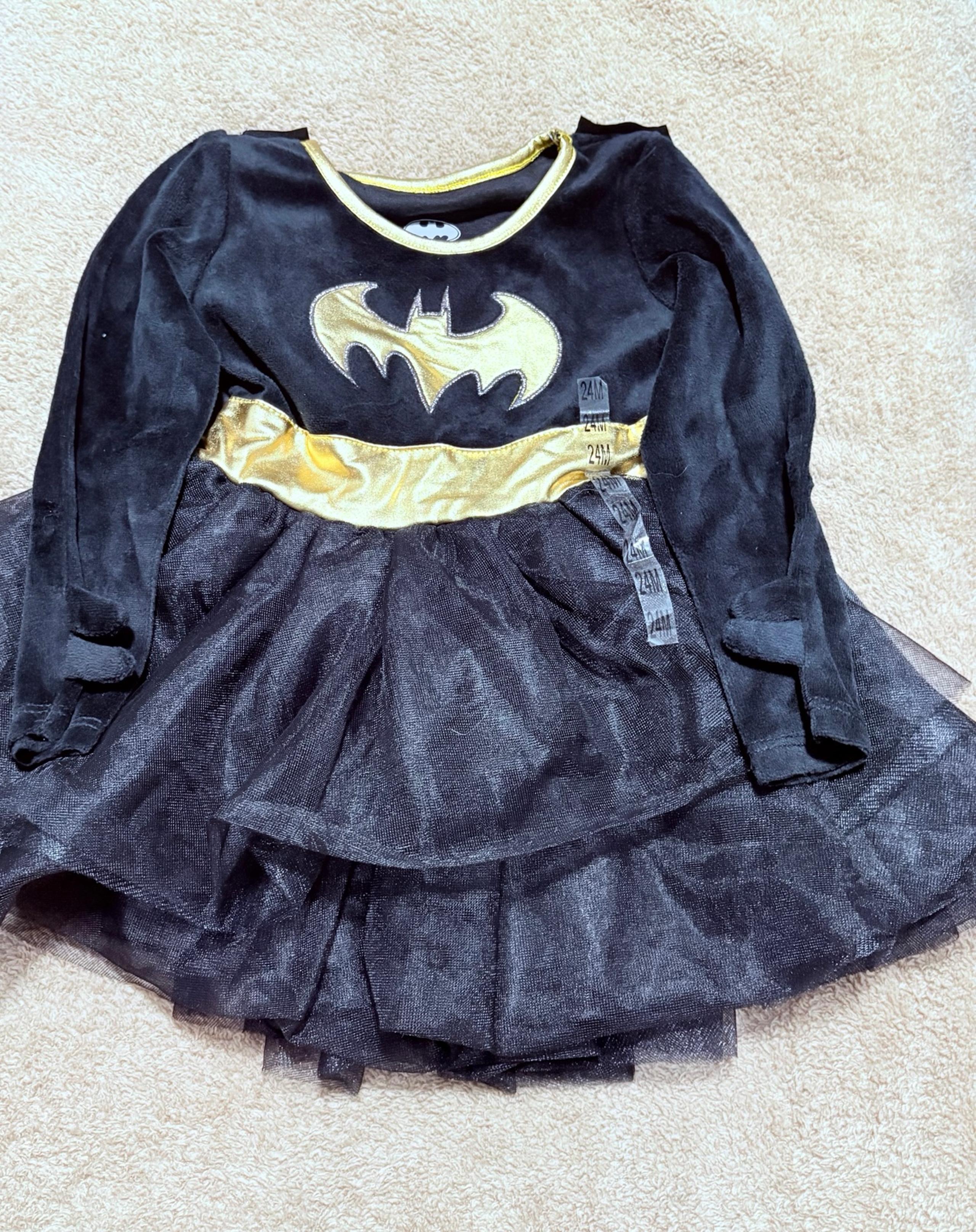 DC 24 Month Girl Batman Costume Dress Up Dress With Came & Headband Velvet Dress
