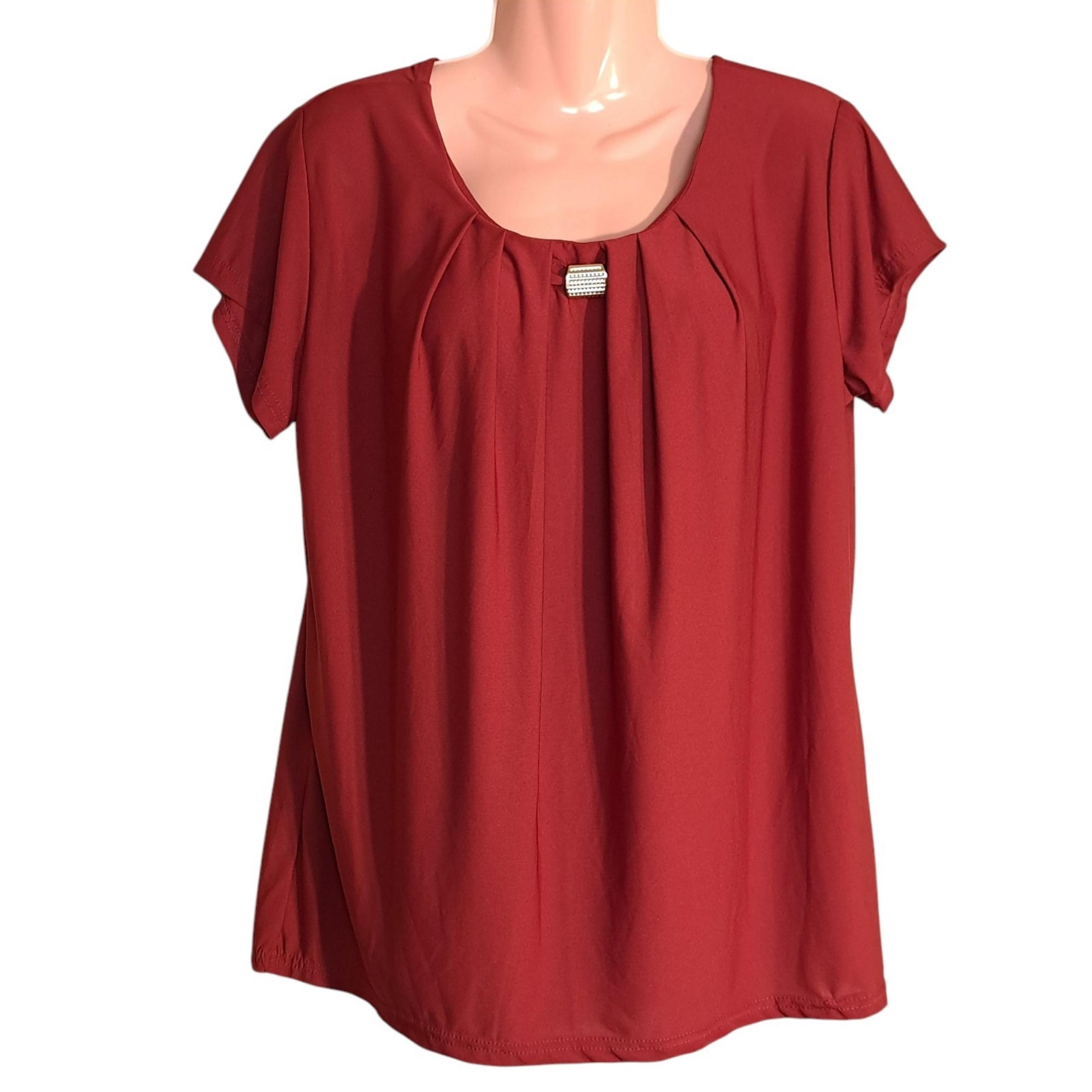 Emily Stacy Women's Short Sleeve Blouse/Top Wine Size 1X Gold Accent