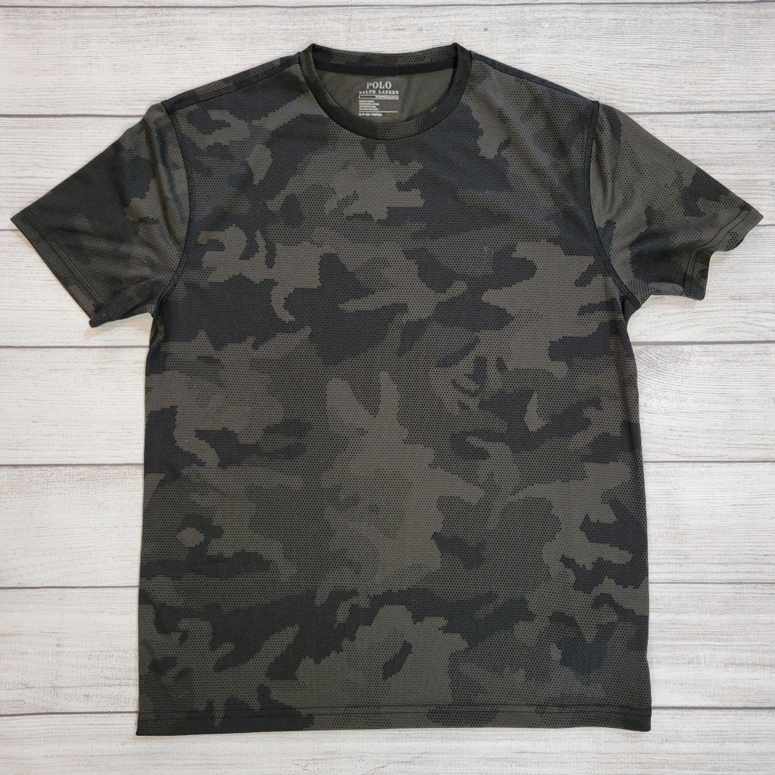 Polo Ralph Lauren Camo Performance Tee Green Black Camouflage Men's Small EUC